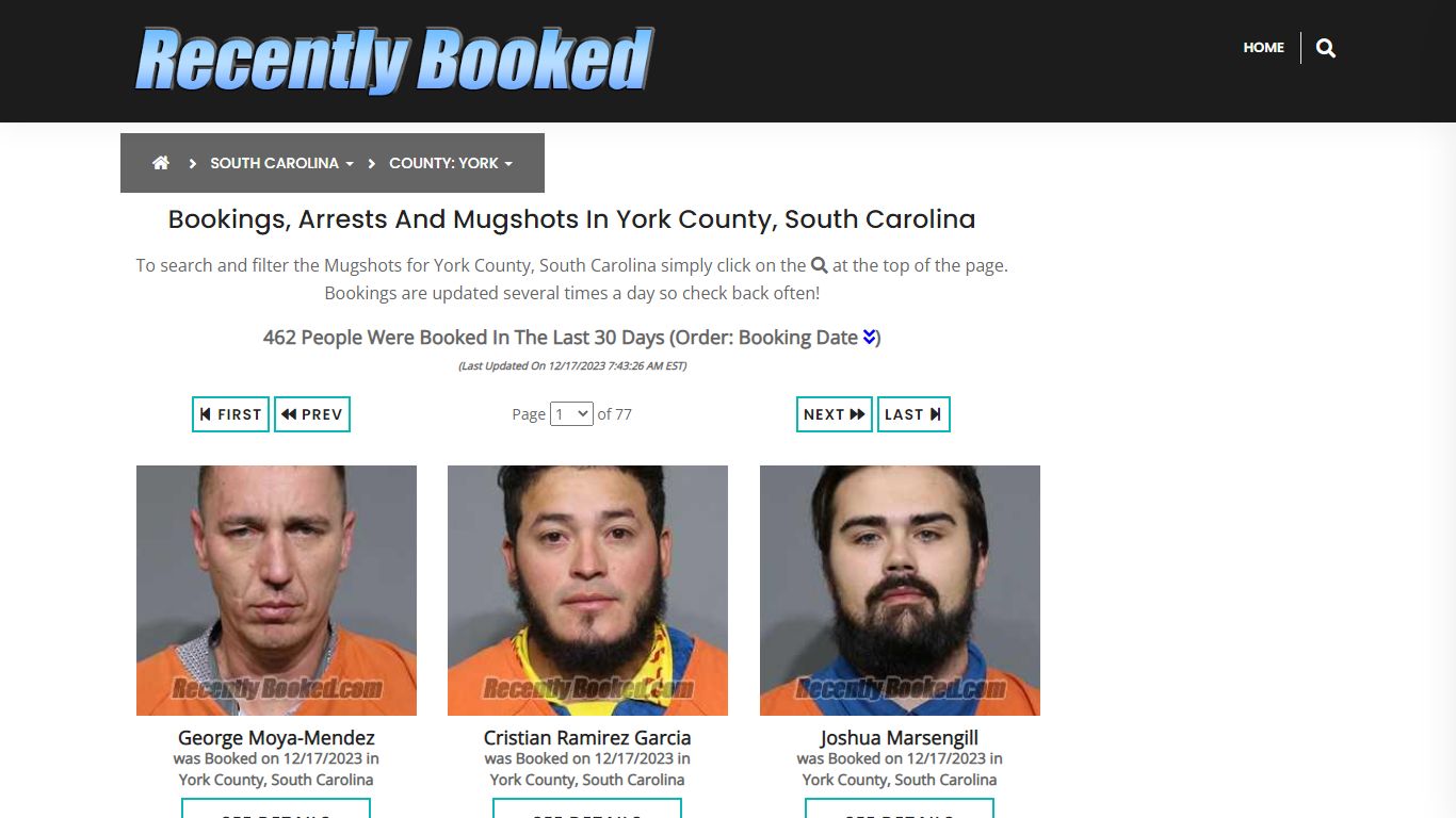 Recent bookings, Arrests, Mugshots in York County, South Carolina